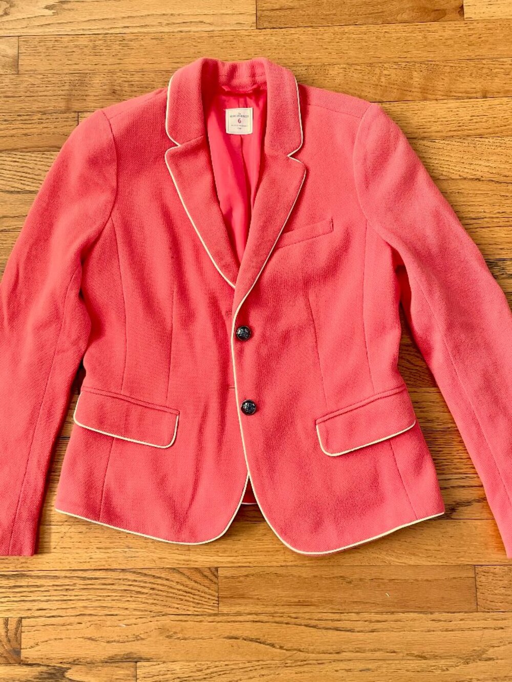 Gap "Academy Blazer" Sz 6 - Salmon/Coral Cotton w/ White Piping + Crest Buttons